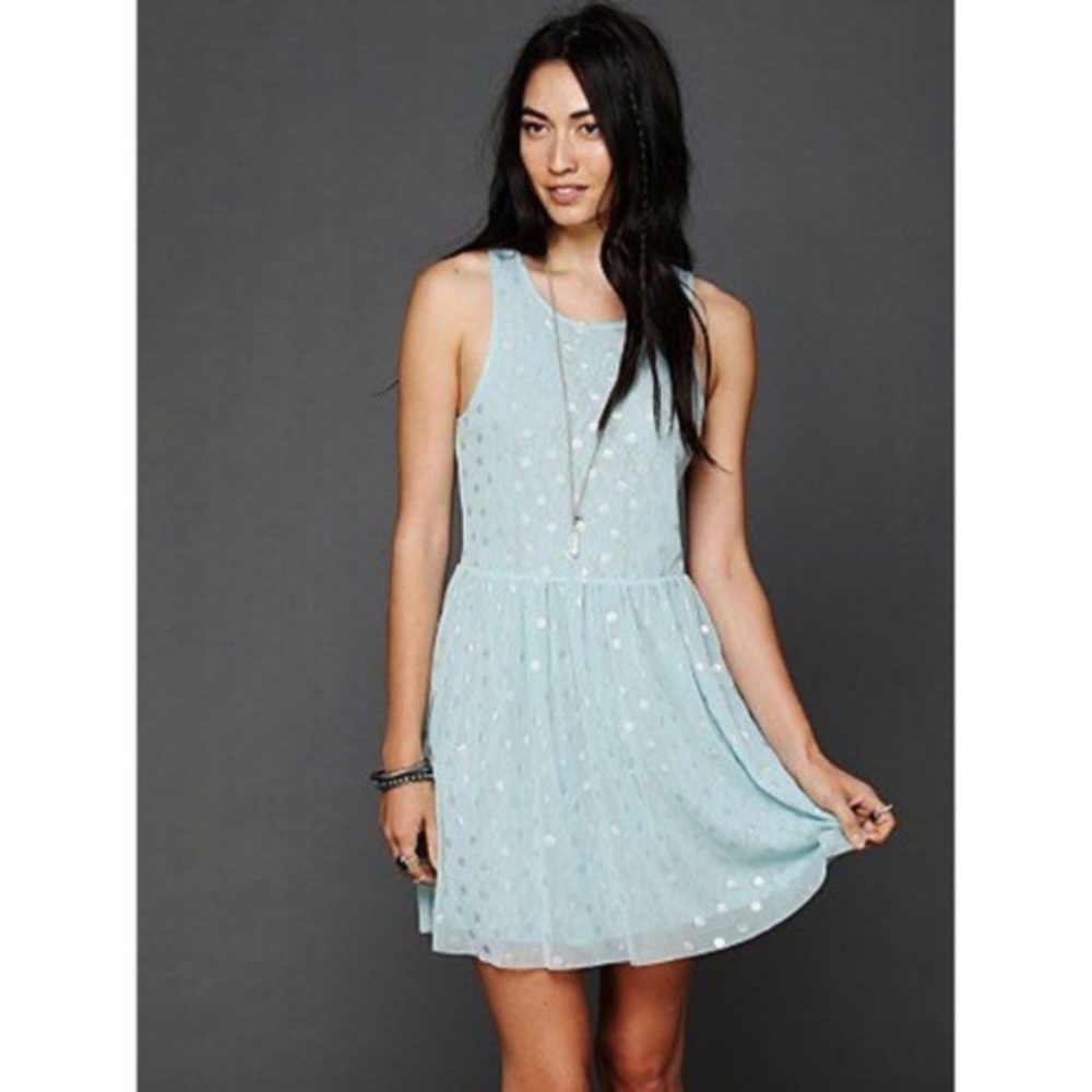 Free People - Polka Dot Lace Mini Dress - Blue - S